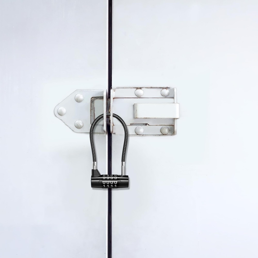 Long Shackle Combination Padlock, 4 Digit Combination Cable Lock, Resettable ...