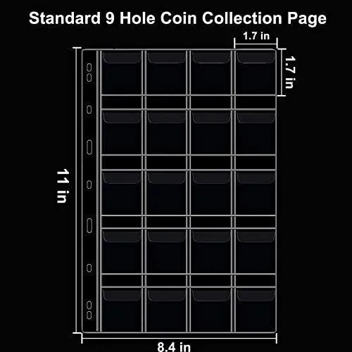 10 Sheets Coin Collection PagesCoin Binder Inserts Sleeves with 9 Hole for