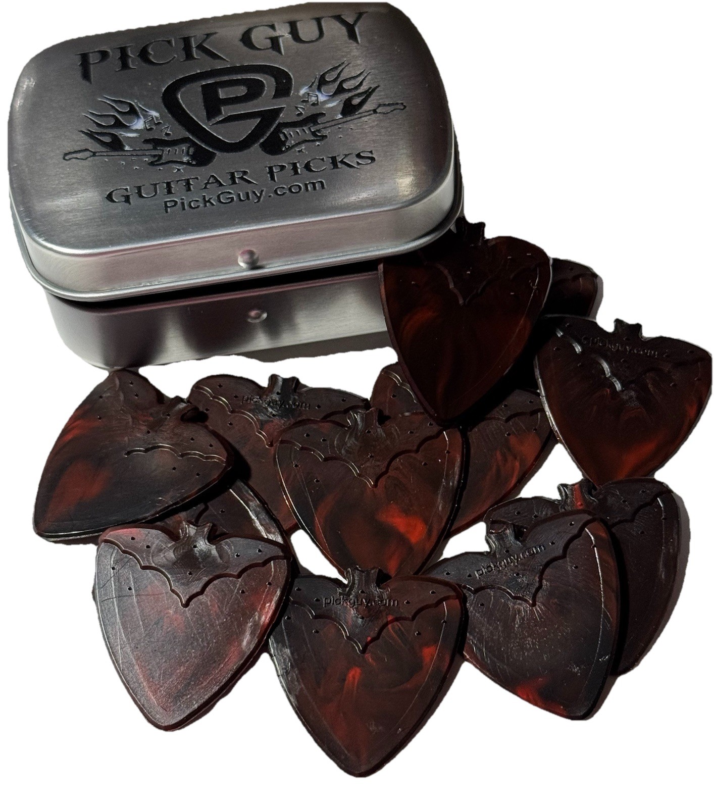 12 pk BLOODY BAT Guitar Picks with TIN, .88mm GRIP by PICK GUY Pics Plectrums