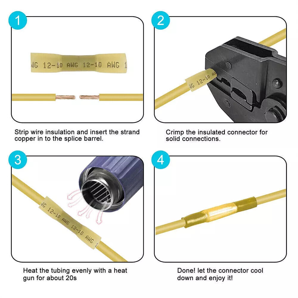 Waterproof Heat Shrink Butt Connectors Marine Crimp Wire Splice Terminals kit