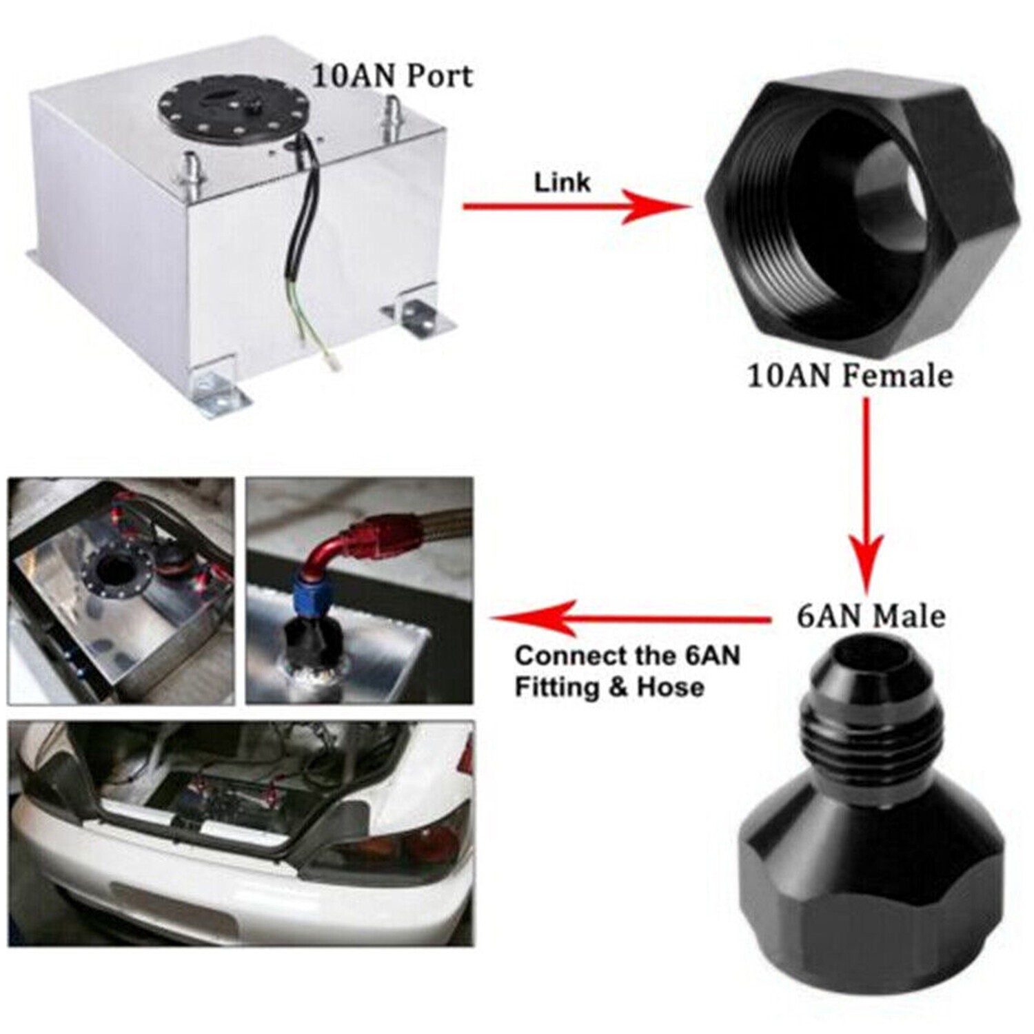 10 AN Female - 6 AN Male Flare Fitting Reducer Adapter 10AN to 6AN - Universal