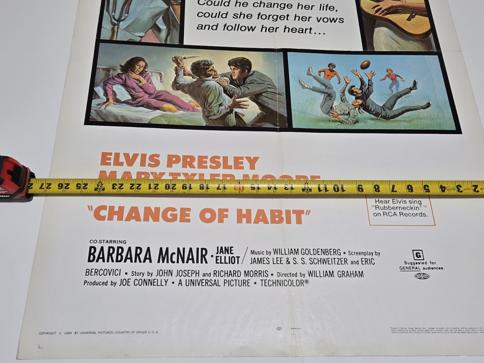 ELVIS PRESLEY Change of Habit 1969 US OG One Sheet MOVIE POSTER Mary Tyler Moore