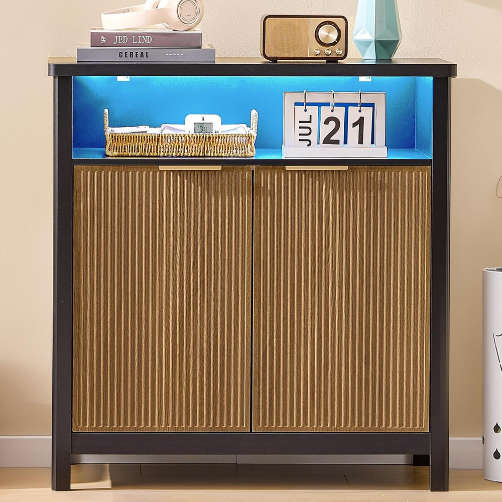 Sideboard Buffet Storage Cabinet,Buffet Table with Storage & Led Lights, Coffee