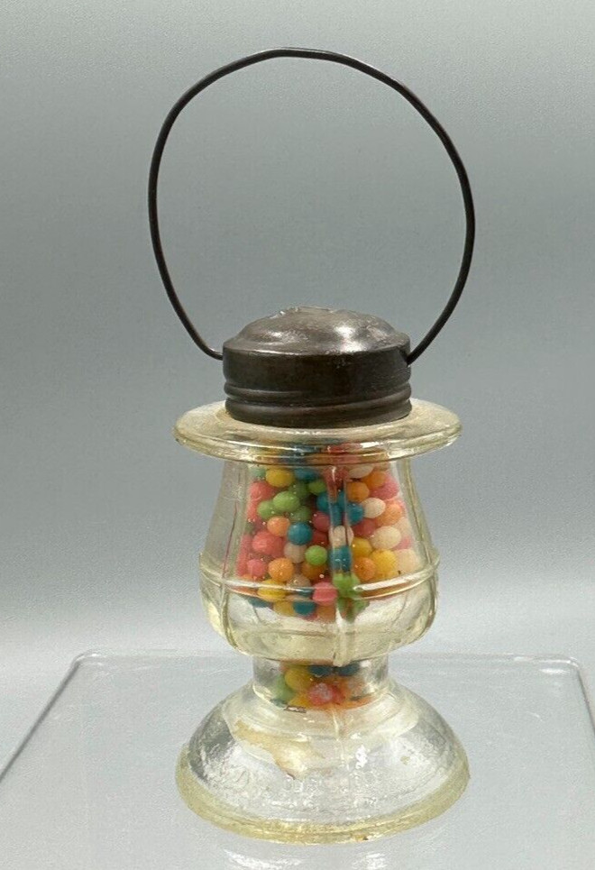 Vintage Long Waisted LANTERN GLASS CANDY CONTAINER A&E 402