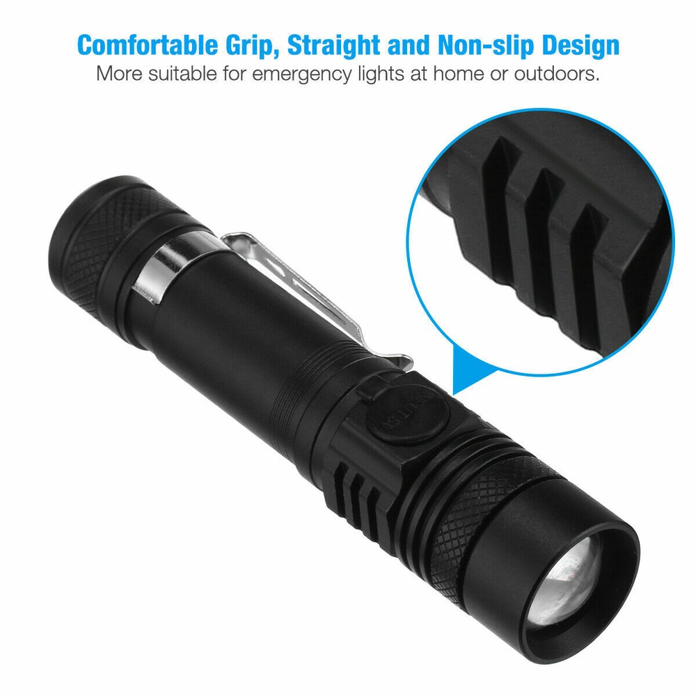 2 PACK LED Flashlight Rechargeable USB LED Tactical Torch Light Lamp