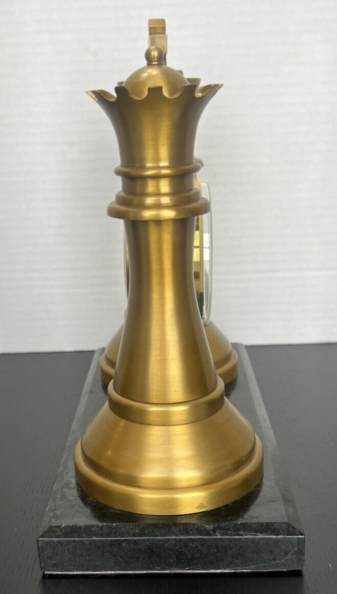 Maitland Smith CHESS SET Mantle Shelf Desk Clock with Marble Base King Queen