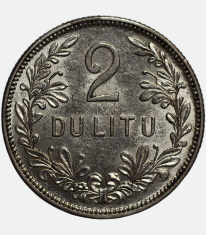 2 Litai Litu 1925 Lithuania coin, Error – die crack on reverse, UNC