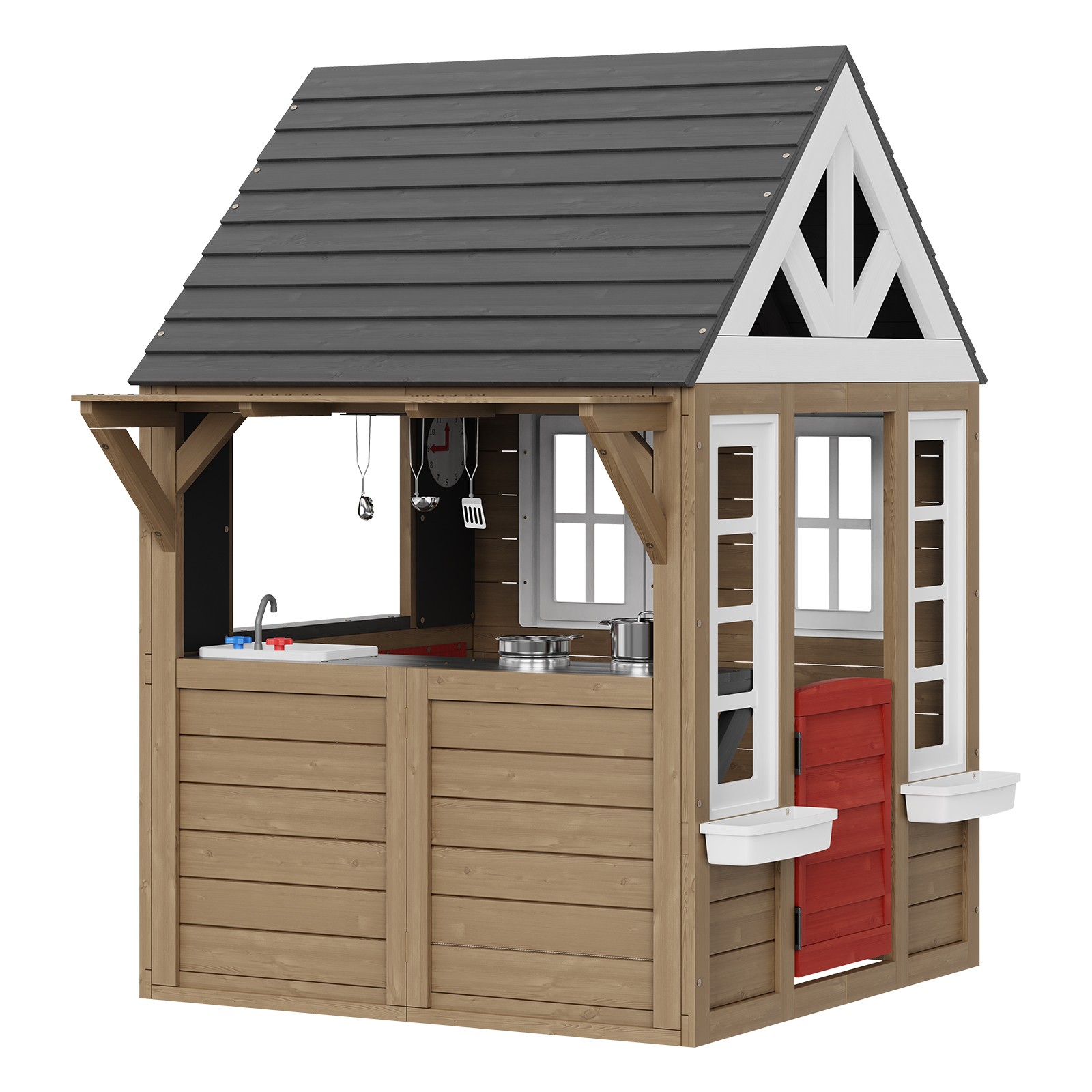 Uimoso Outdoor Wooden Playhouse Kids Garden Games Cottage with Door Window Sink