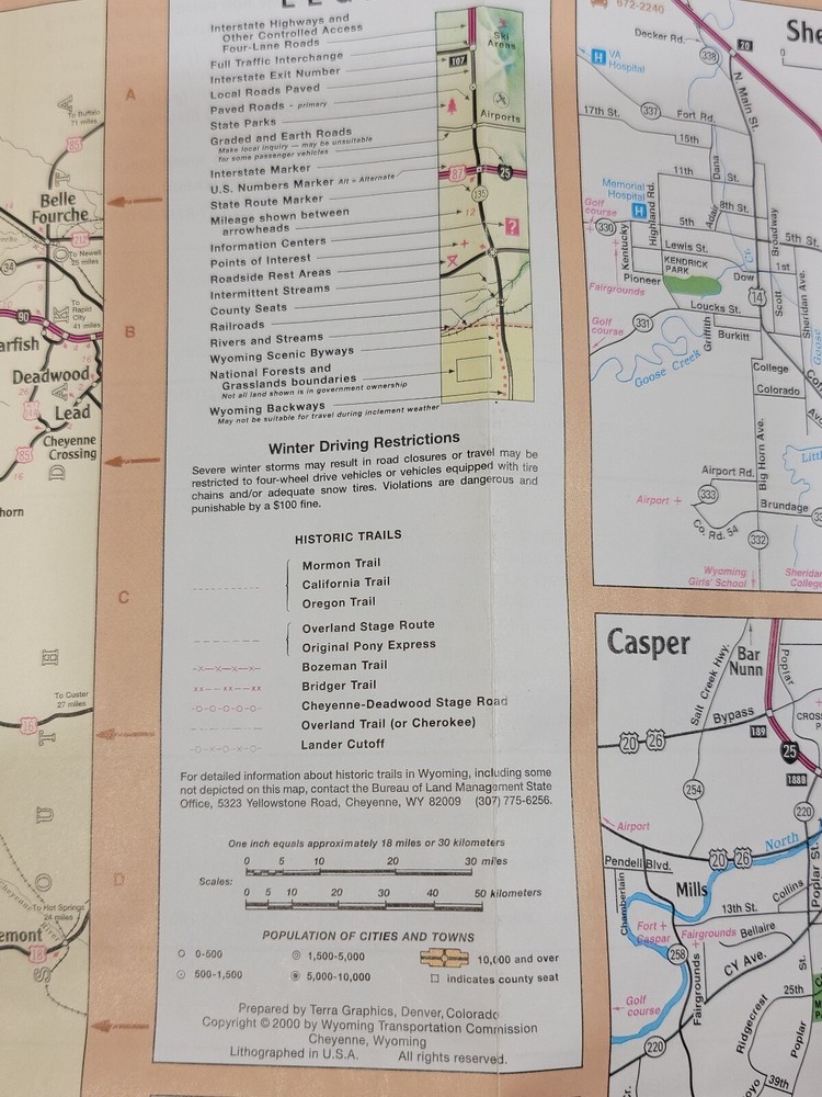 Wyoming Highway Foldable Map Travel planning