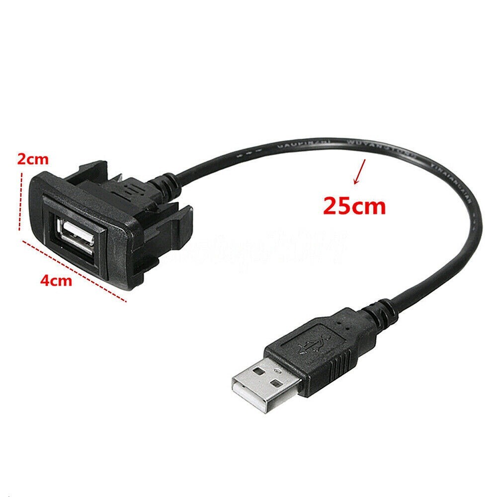 USB Extension Cable 25cm Adapter Black Car Center Console Flush Mount Part