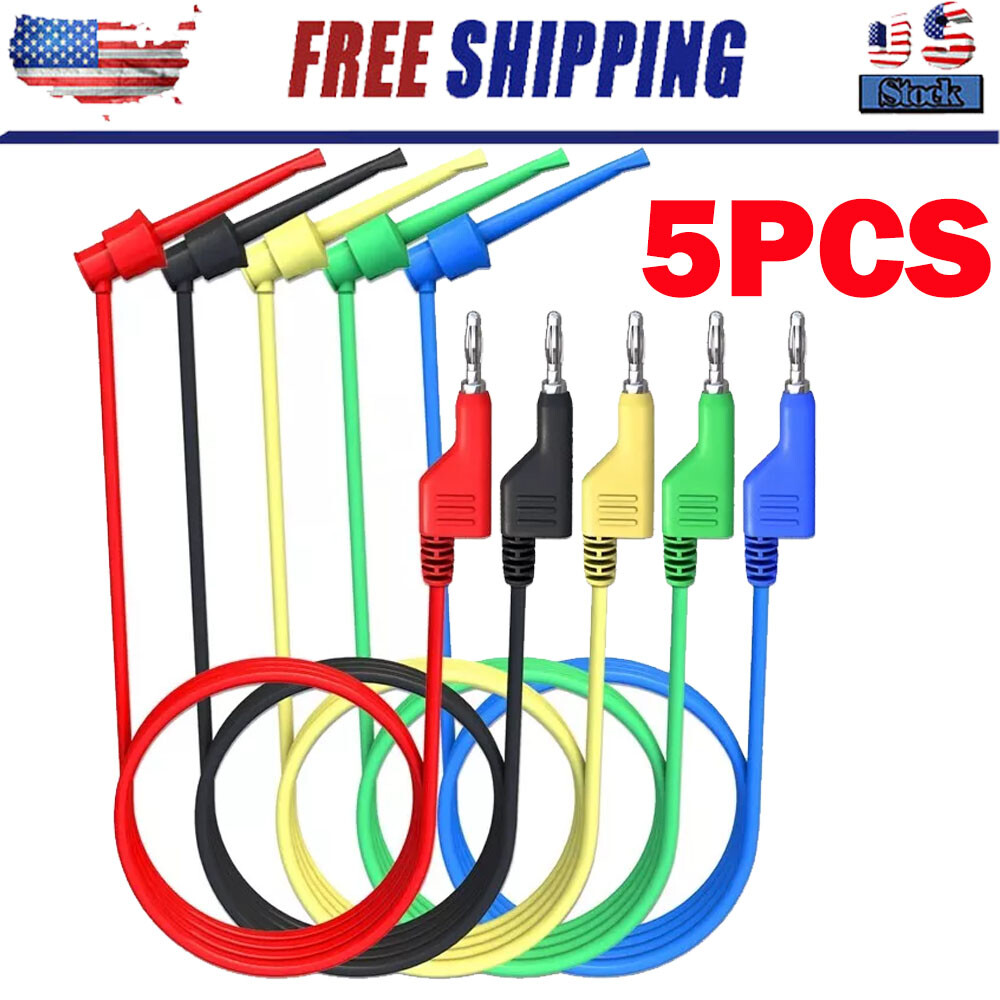 5PCS 4mm Stackable Banana Plug To Test Hook Clip Test Leads Mini Grabber Cables