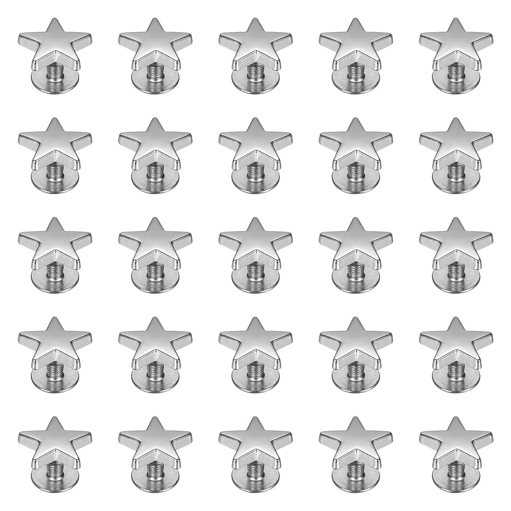 25Pack Metal Stud Rivets 12mm Star Shape Decoration Screw Back Studs Silver