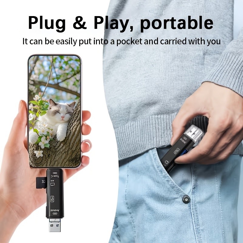 5-In-1 USB Type C/Micro USB/TF/SD Memory Card Reader OTG Adapter