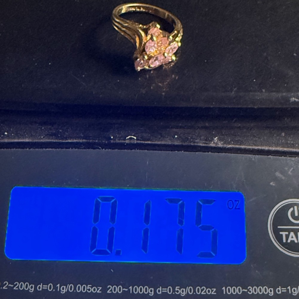 Pink Rhinestone Ring Gold Plated Size 8