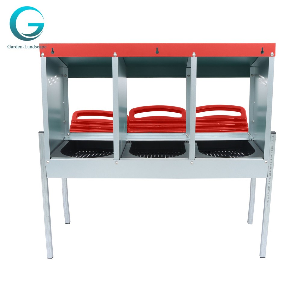3 Holes Red Automatic Egg Collection Chicken Nesting Boxes With Metal Legs