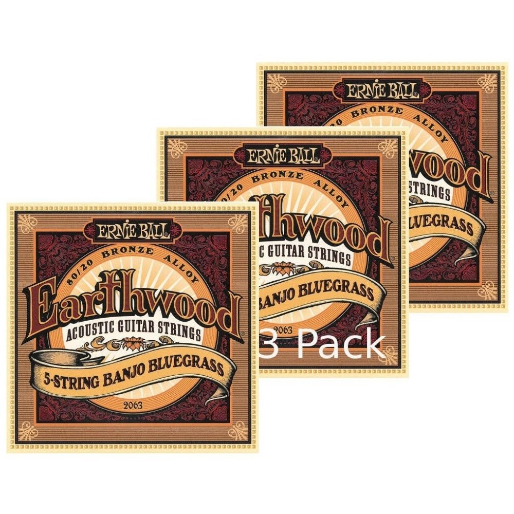 Ernie Ball Earthwood Banjo Strings 5-String Loop End Set 80/20 Bronze 3 Pack