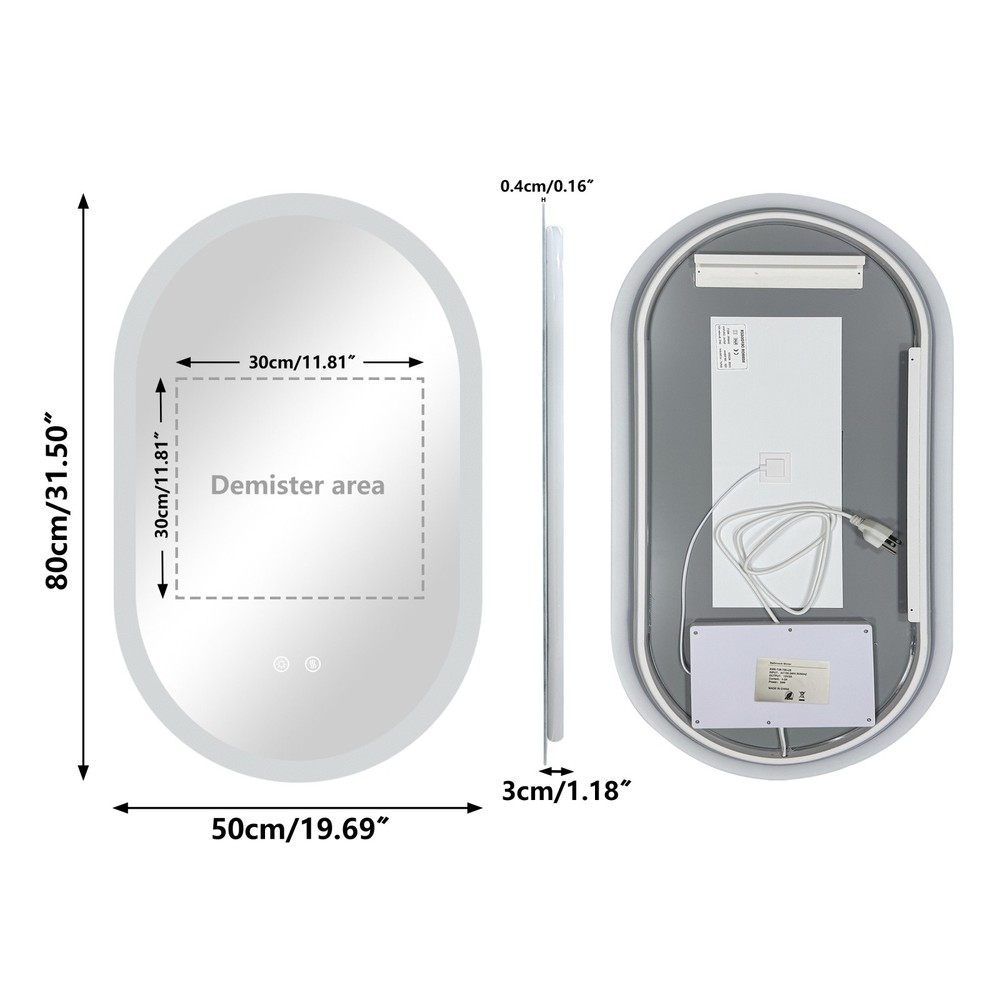 LED Bathroom Mirror Antifog Wall Vanity Illuminated Mirror with Memory Function