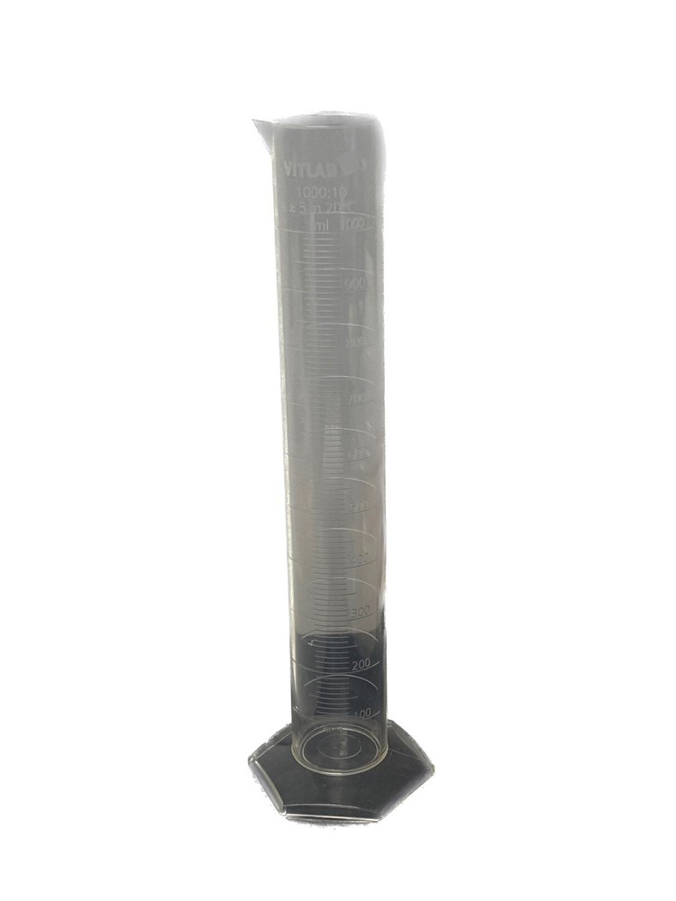 VITLAB Tall Form 1000mL Class A PMP Graduated Cylinder Hex Base 65204