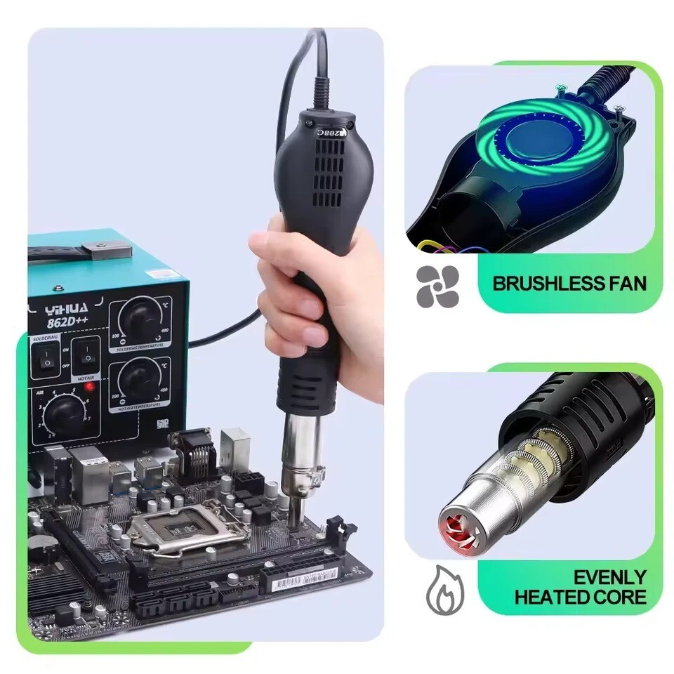 YIHUA 862D++ 750W Hot Air Rework Station Soldering Iron Station Kit Digital SMD