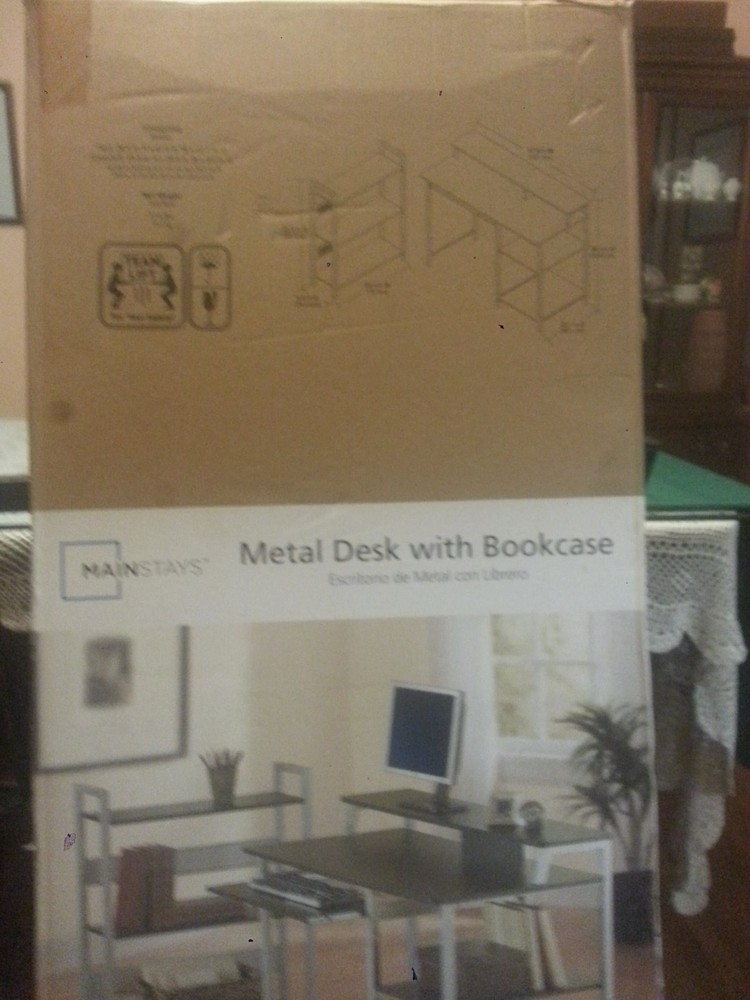 metal-desk with bookcase