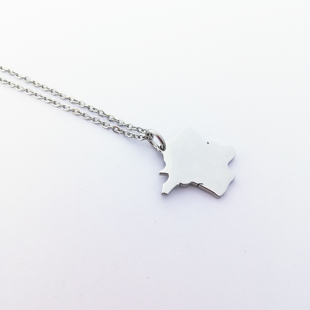 France Map Silver Necklace