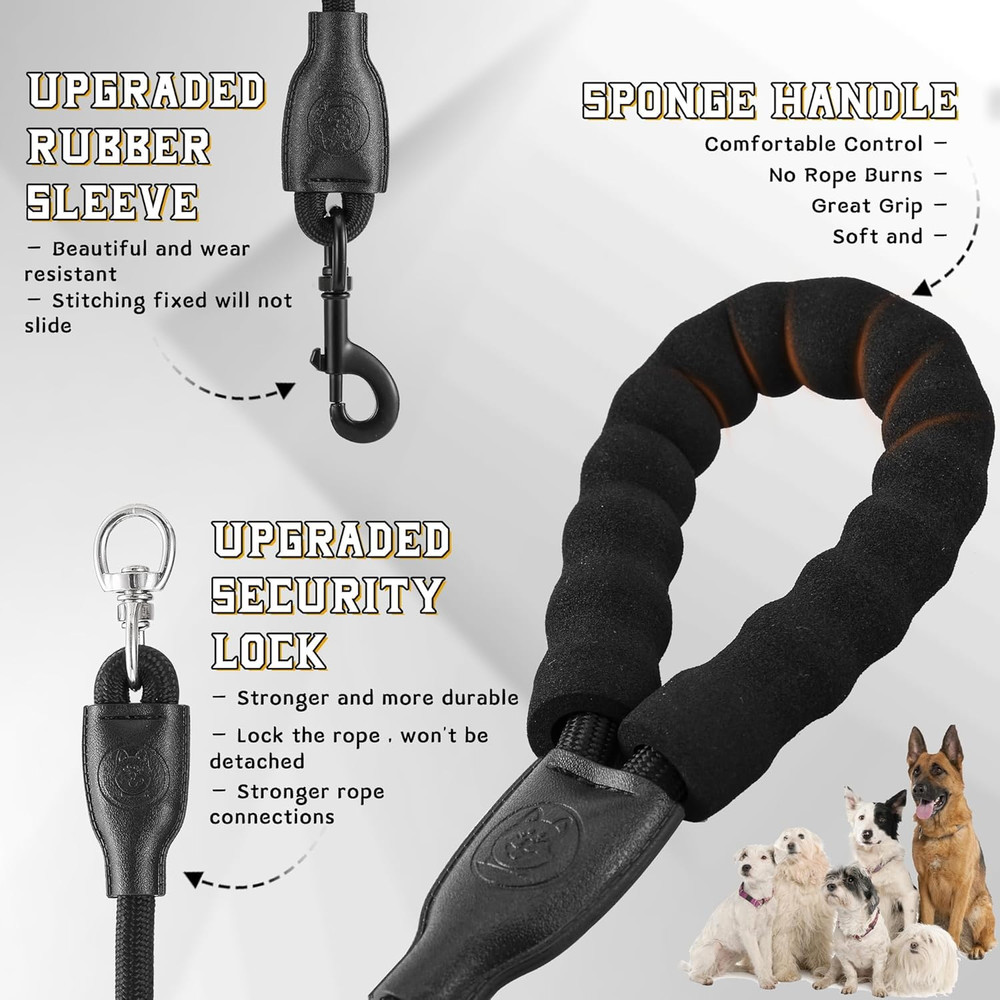 Heavy Duty 3 Dog Leash No Tangle, 360 Swivel Detachable Multiple No Pull Double