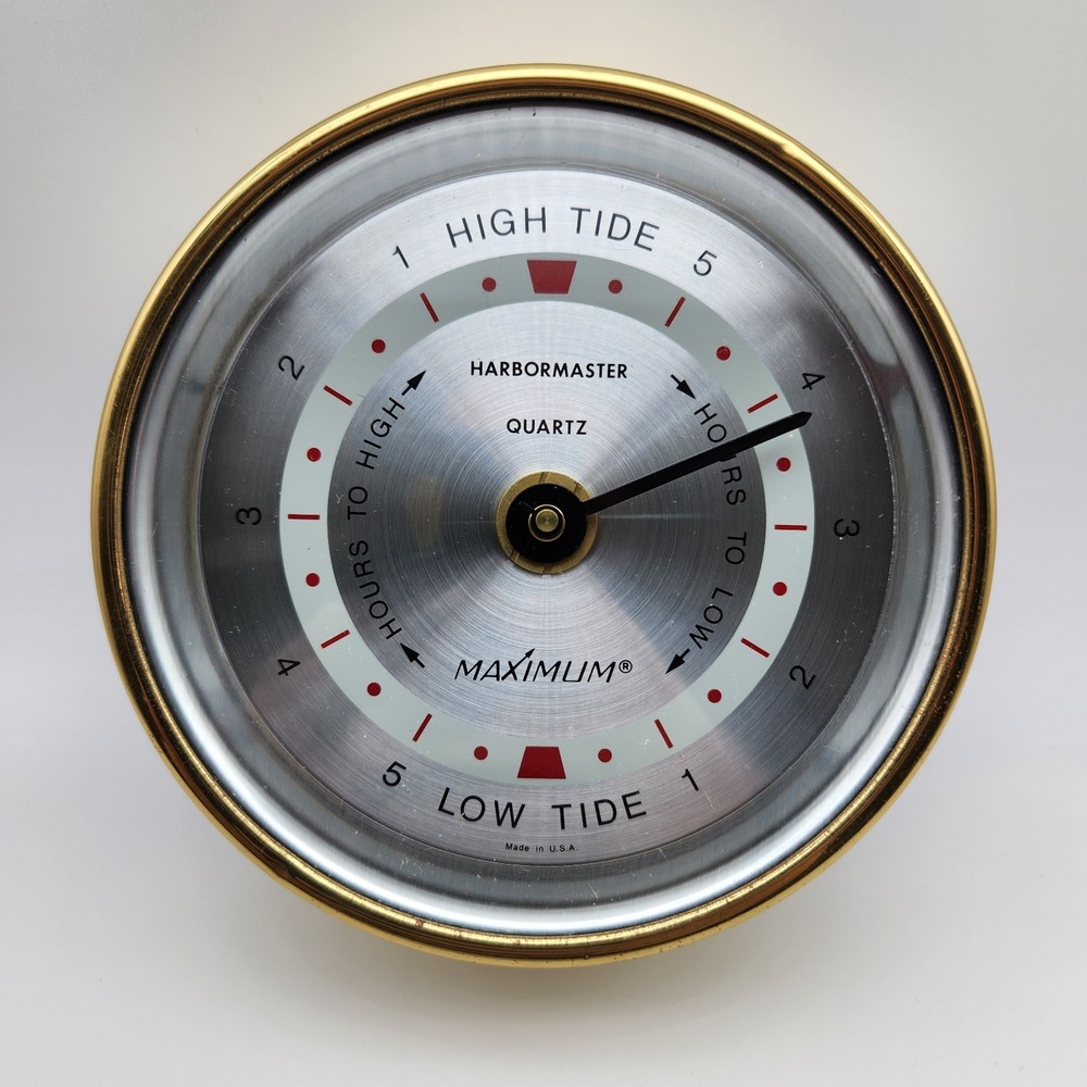 Maximum Weather Instruments Harbormaster Tide Clock Brass Case - TESTED, WORKS