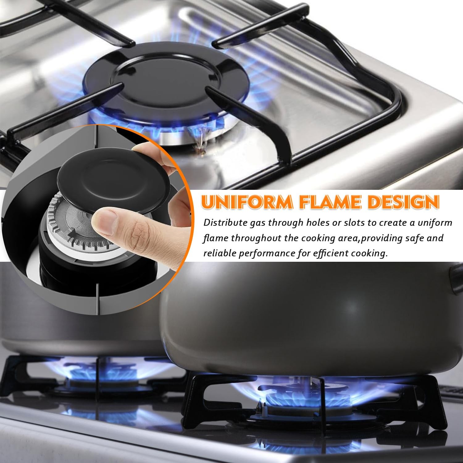 HUAREW Gas Stove Burner Caps Set, Cooker Hat Set Suitable for Most Black