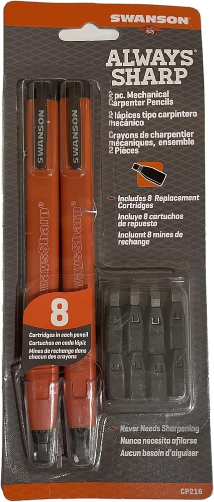 Durable Mechanical Carpenter Pencils - 2 Pack with Extra Graphite Tips Included