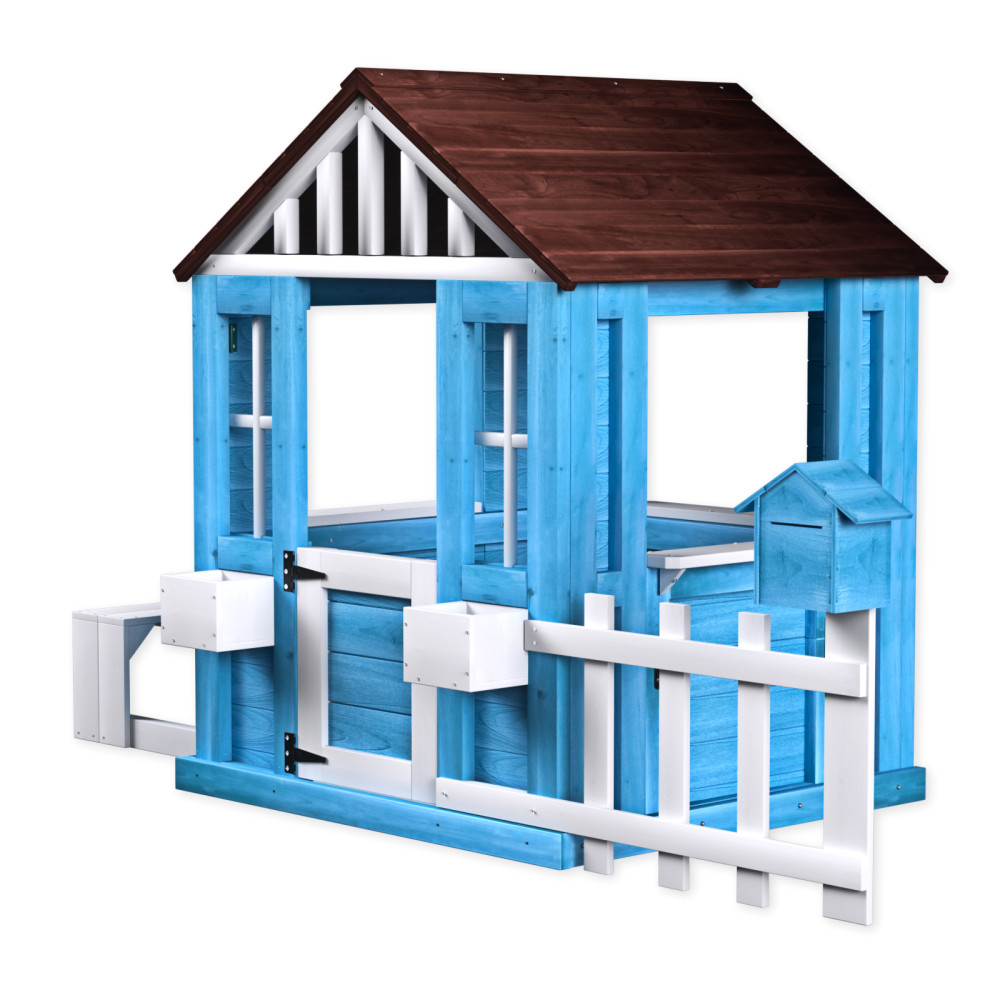 Outdoor Playhouse, Wooden Kids Play House w/Picnic Bench, Half Door, Windows