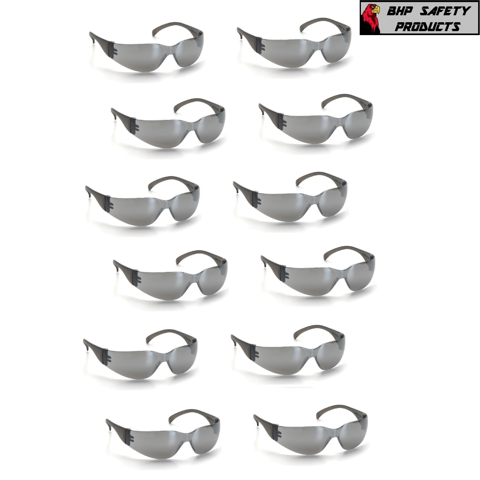 (12 PAIR) PYRAMEX INTRUDER SAFETY GLASSES SILVER MIRROR LENS SUNGLASSES S4170S