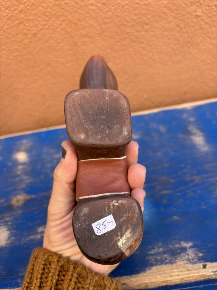 Clay Pottery Bear Signed Native Pack On Back Peacock Feather Brown Clay j12
