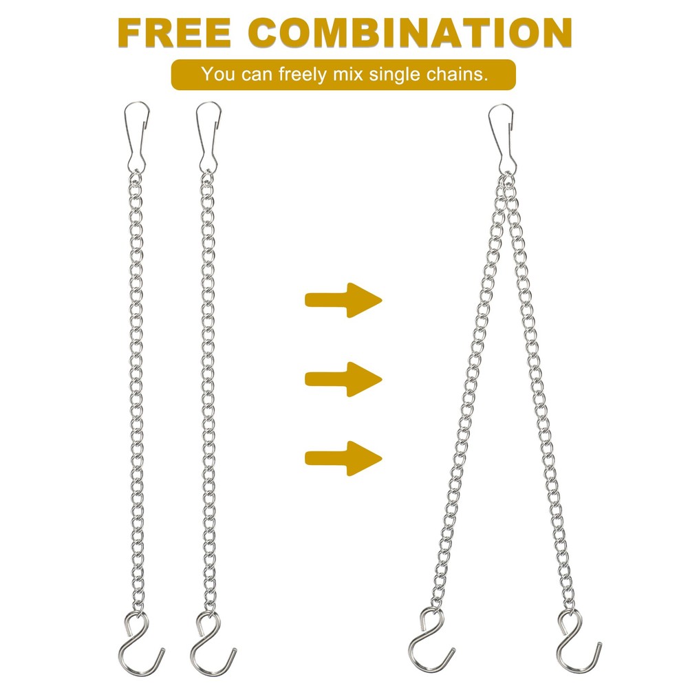 2Pcs 19.7" Hanging Chains with S Hooks Plant Hangers Silver