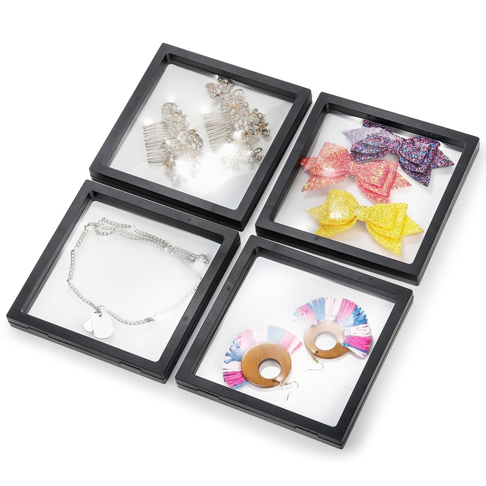 Dicunoy 8 Pack Large 3D Floating Display Case, 6" Black Rock