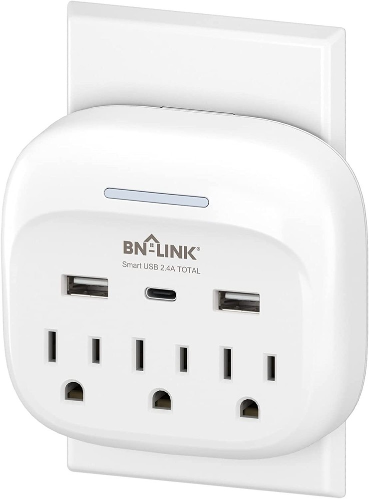 Multi Plug Outlet Extender With USB C, 3 Outlets Surge Protector 600J Wall Plug