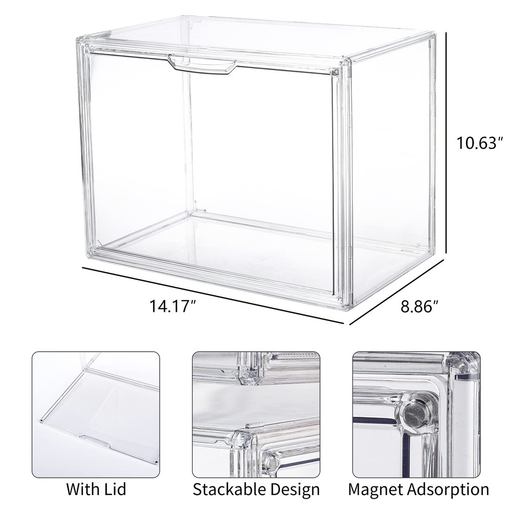 FABROK 2Pcs Clear Stackable Plastic Book Storage Display Organizer Box