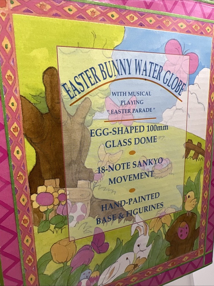 Easter Bunny Egg Shape Water Globe With Musical Easter Parade Wind Up Spring