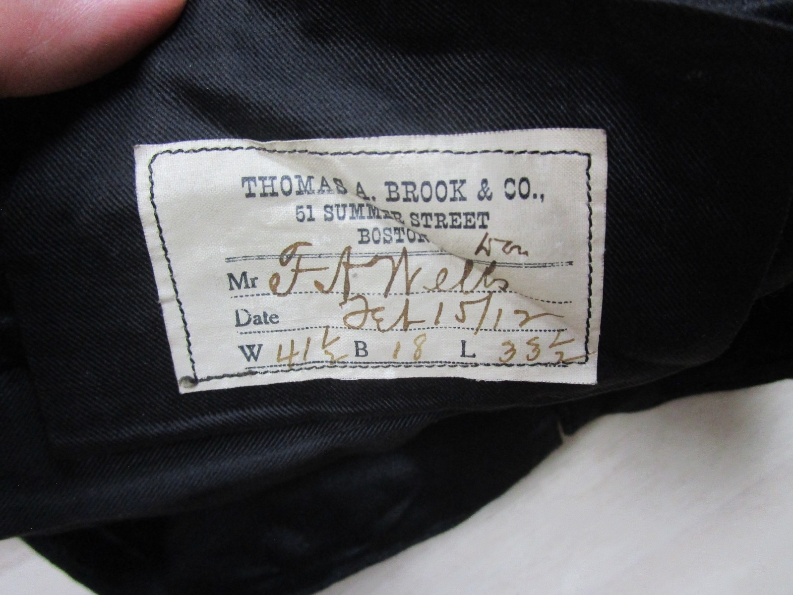 Antique Mens Wool Trousers Edwardian Tailored Pants 1912 Thomas A Brook Boston
