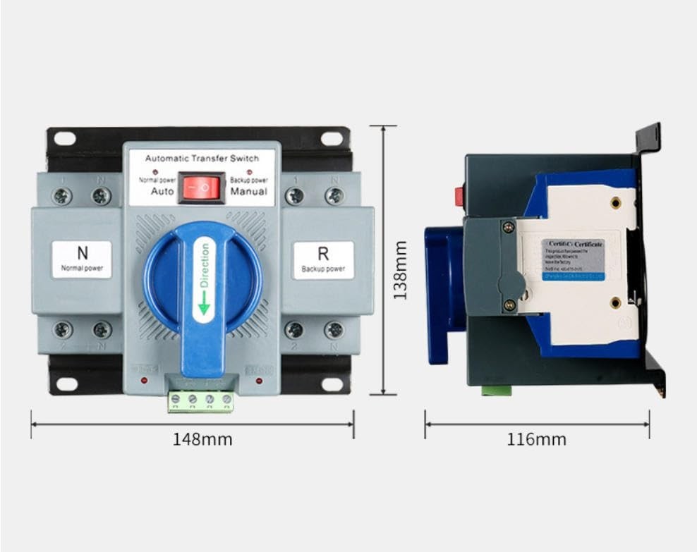 Reliable 2-Position 63A Transfer Switch with Manual Control for Versatile Use