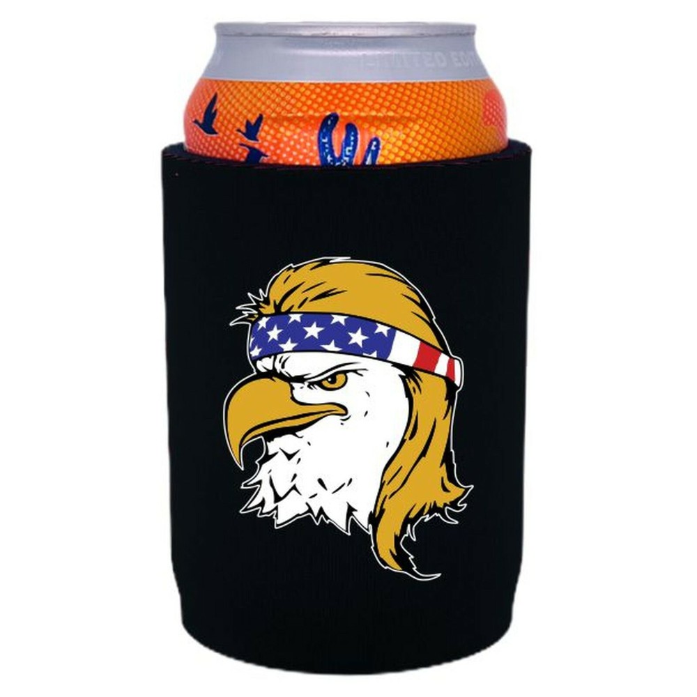 Bald Eagle Mullet Full Bottom Neoprene Can Coolie; Non Skid Bottom