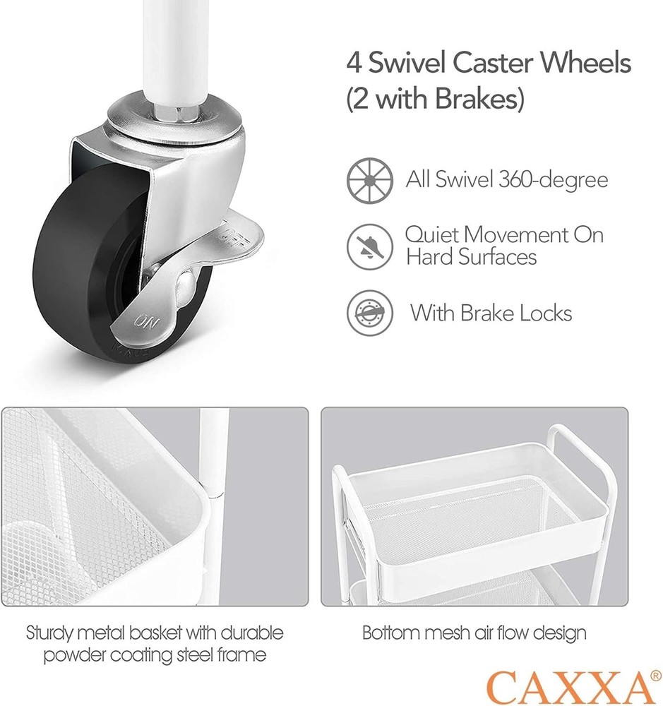 3-Tier Rolling Metal Storage Organizer - White
