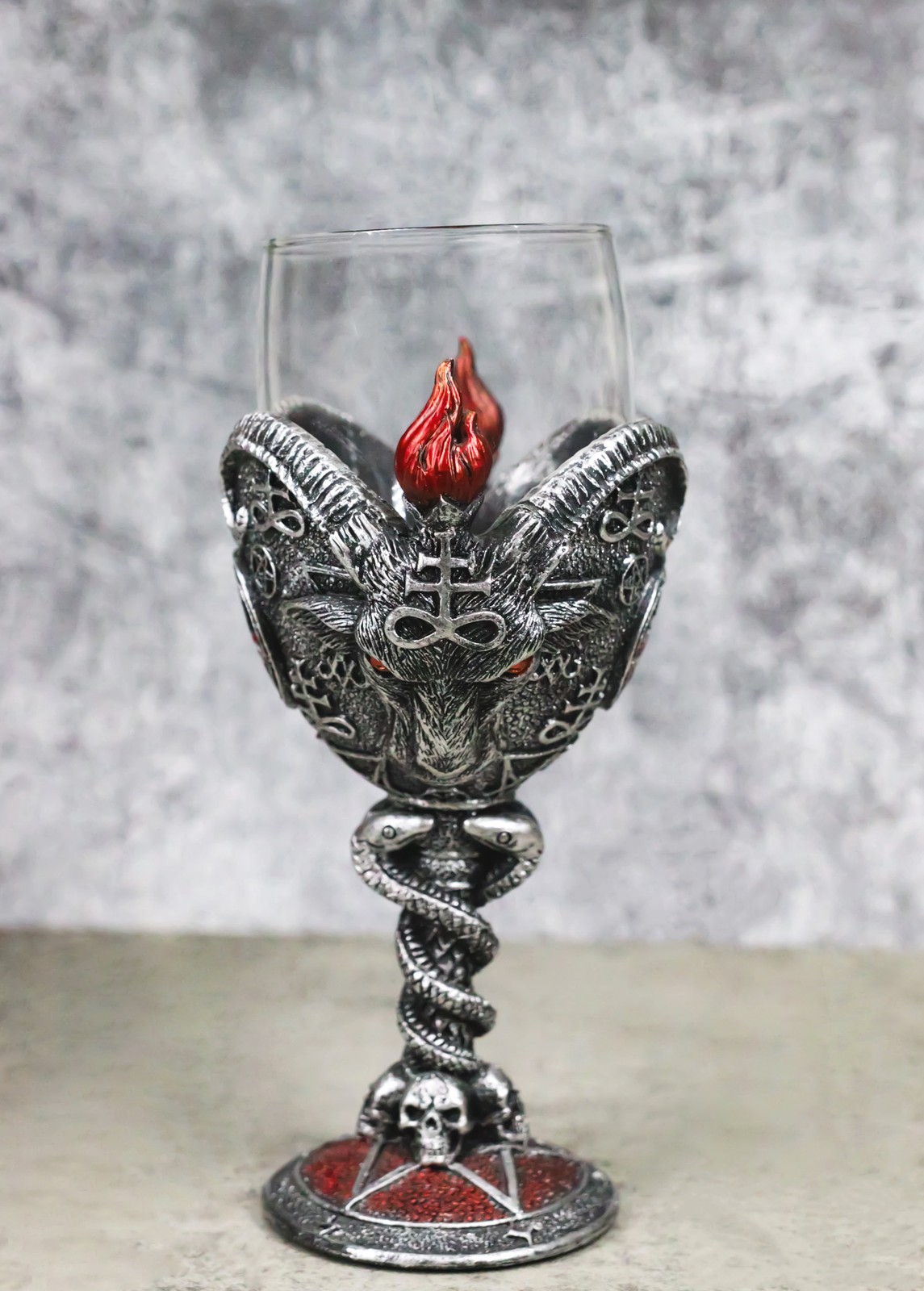 Occultic Sabbatic Goat Baphomet With Pentagram Wine Glass Goblet Chalice