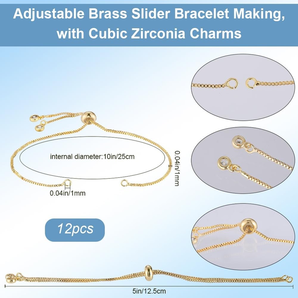 SOFPLATE 1 Box Adjustable Slider Bracelet for Jewelry Making Gold