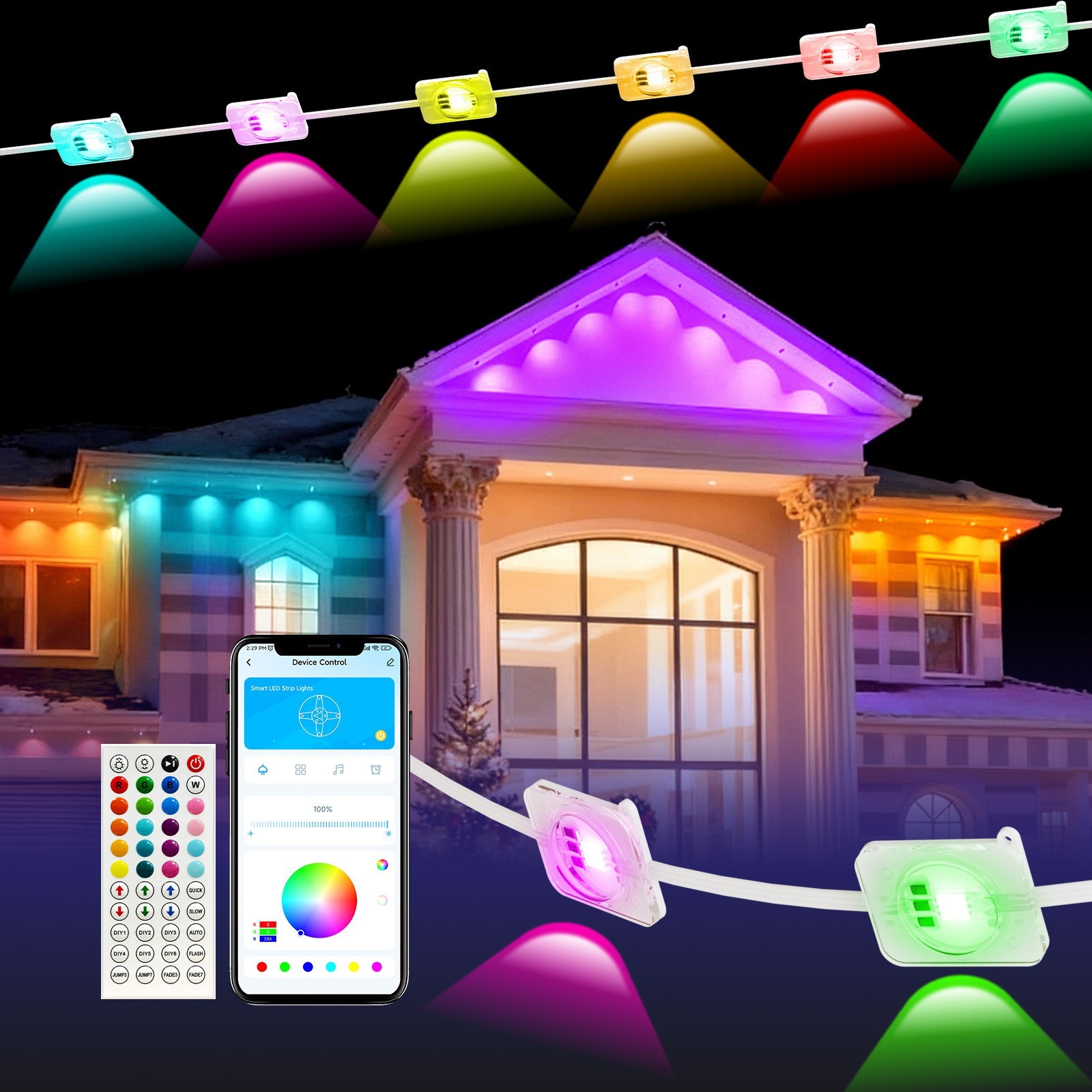 200Ft Permanent Outdoor Lights for House, App & Remote Control, RGB Smart Eaves