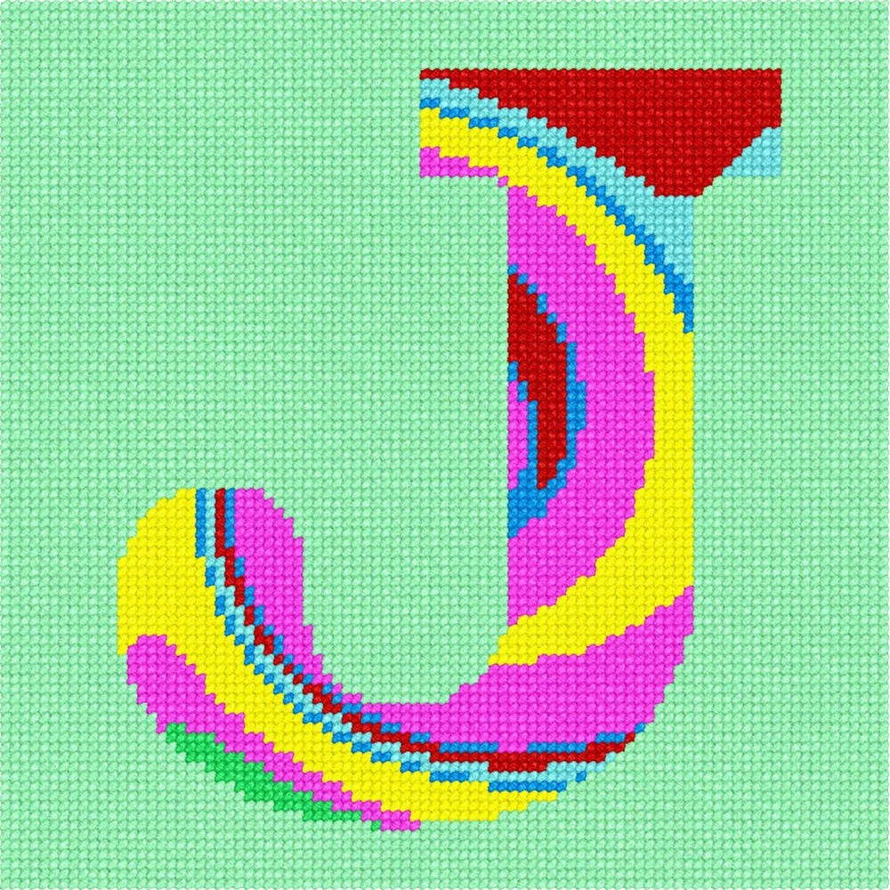 Letter J Tie Dye Needlepoint Kit or Canvas