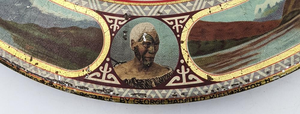 MAORI MAIDEN NEW ZEALAND ILES ROTORUA PHOTOGRAPHIC TOLEWARE DISH c1901-1905