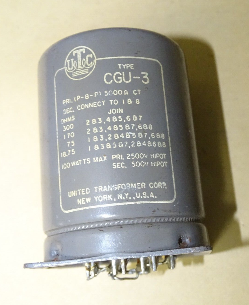 UTC Type CGU-13 Audio Output Transformer, 100 Watts, for Push/Pull 6550 Tubes