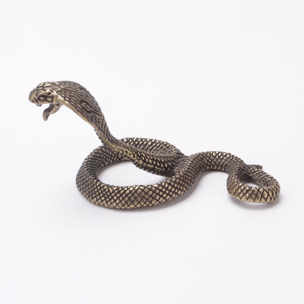 35*70mm Antique Bronze Cobra Boa Snake Statue Miniature Figurines Copper Zodiac