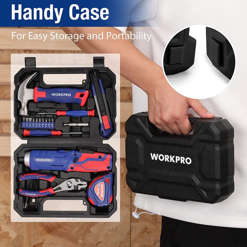 WORKPRO Home Tool Set 3.7V Rotatable Electric Screwdriver 18PC Portable Tool Kit