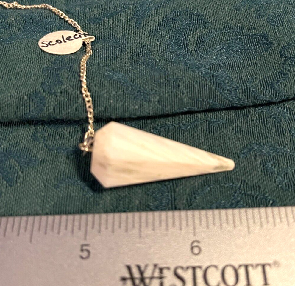 Scolecite Pendulum with 12 Facets, Distinct Striations, and Storage Pouch